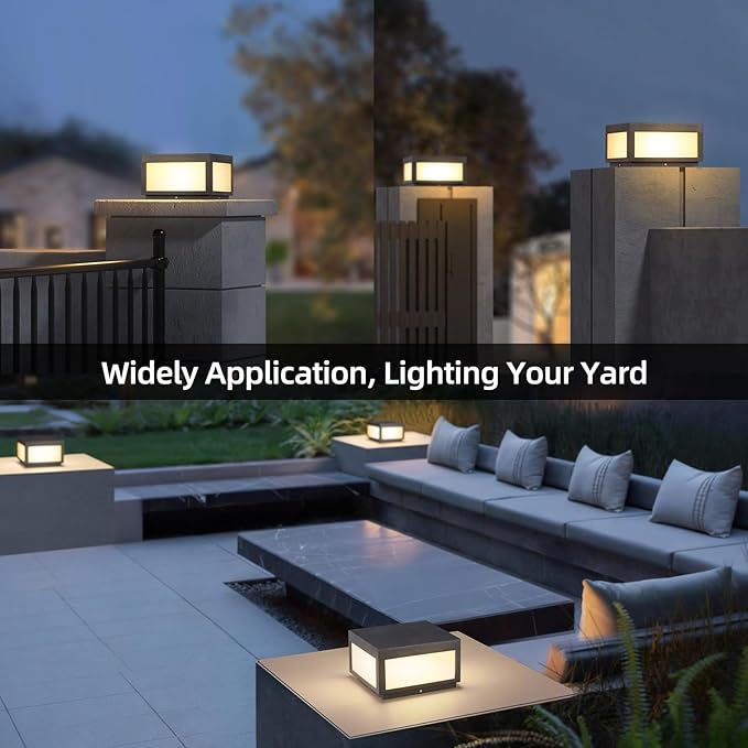 Outdoor Modern Post Light 9.84 Square Hard Wired Pillar Lights Grey Column Lighting 100-240V AC Waterproof LED 3000K Warm Posts Lamp Lantern for Patio Driveway Entrance Deck Garden Decoration