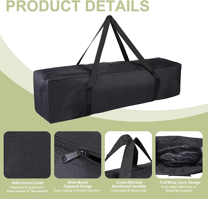 Camp Chair Replacement Bag Camping Folding Chair Storage Bag Large Zippered with Handle Strap 43 x 10 x 10 Inch Fit for Outdoor Travel Tent Storage (2 Pack Black)