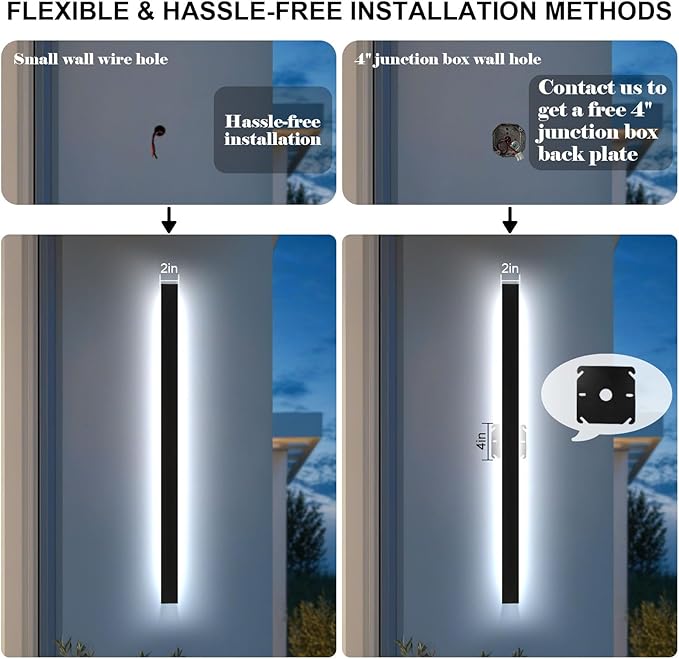 47IN Modern Outdoor Wall Light LED Long Wall Lighting Exterior Light Fixture IP65 Waterproof Wall Lamps 2700K-6500K Dimmable Black Wall Sconce for Garage House