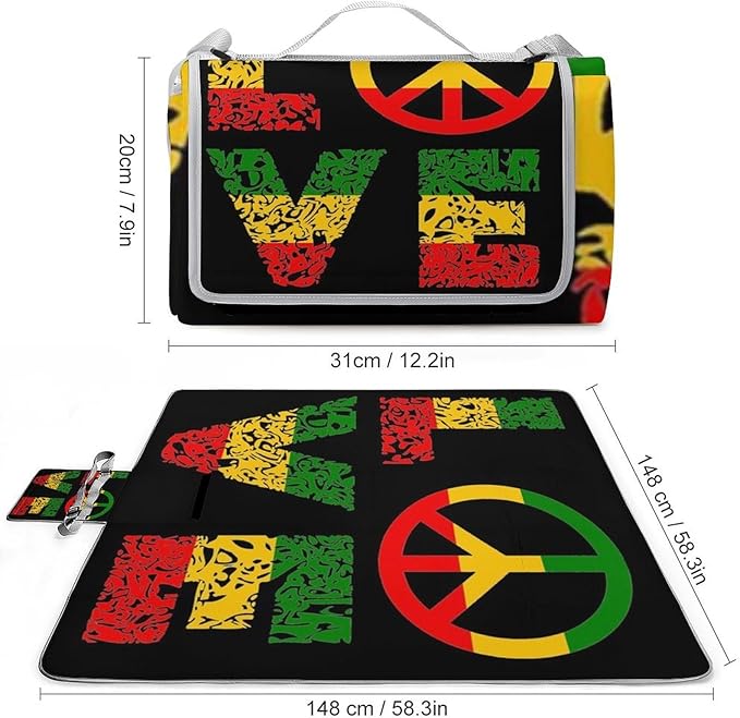 Rasta Jamaican Reggae Lover Waterproof Outdoor Picnic Blanket Sandproof Beach Mat for Camping Hiking Grass Travelling