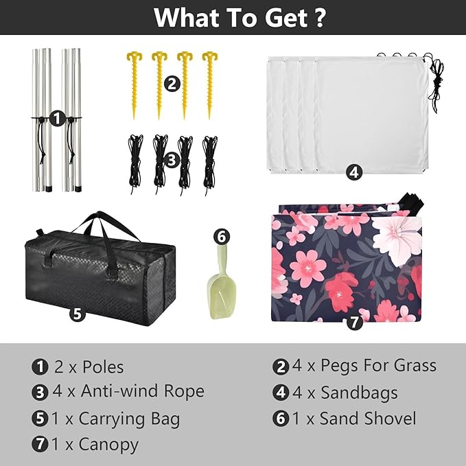 Flower FloralCamping Sun Shelters 9.2 x 10.5 FT Beach Canopy Tent Sun Shade with Carrying Bag for Camping Trips Fishing Backyard Fun or Picnics 21340116