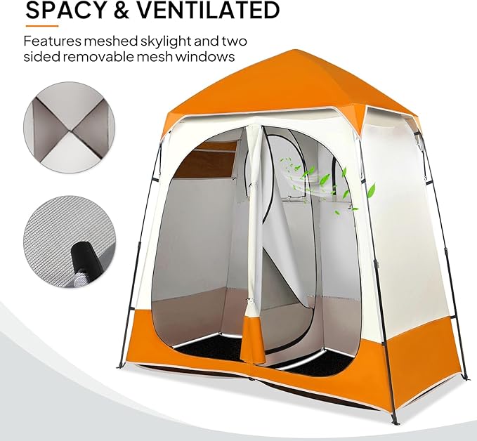 VINGLI 2 Room Shower Tent 7.5 FT Instant Pop Up Shelter with Carrying Bag Privacy Changing Room TentPerfect for Portable Toilet Camping Dressing Outdoor Indoor Easy Set Up