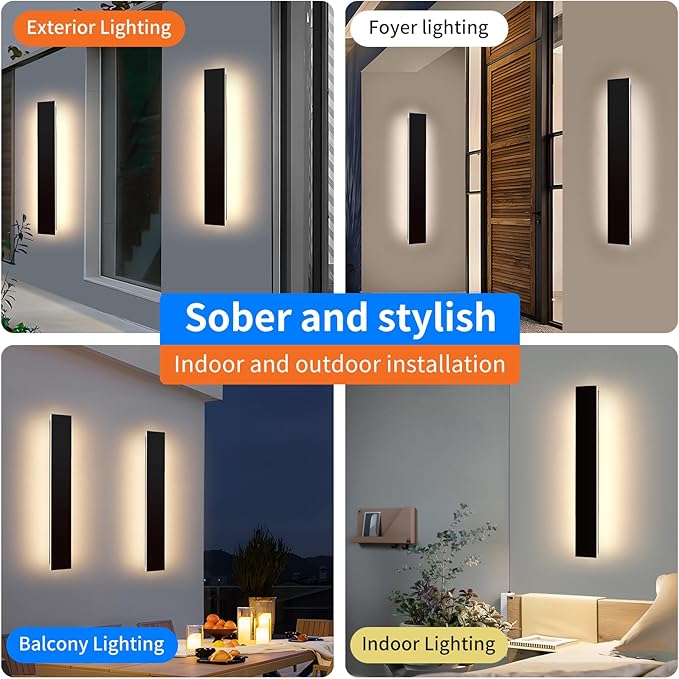 Mikeru 2 Pack Upgraded 31.4 Long LED Wall Sconce 4.3 Wide IP65 Waterproof Outdoor Wall Lights 3000K Warm White Exterior Lighting Fixtures for Front Porch Garage Basement &amp Patio