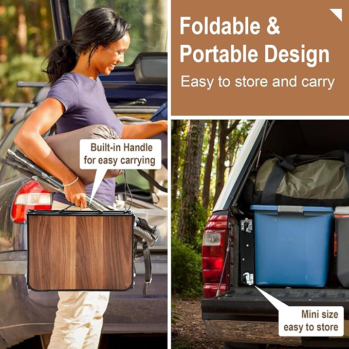 Folding Camping Table 3 Fold Portable Picnic Table with Aluminum Legs Lightweight Foldable Beach Table with Handle Outdoor Table for Camping BBQ Cooking Travel Patio Garden