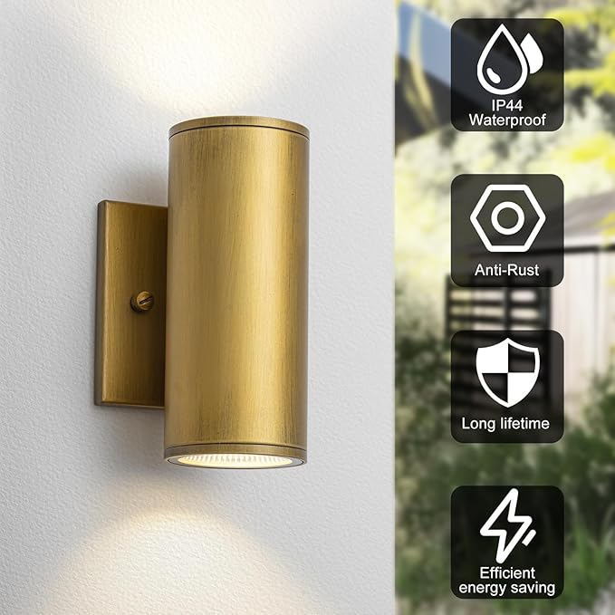 Modern LED Outdoor Wall Lights 7 Cylinder Up and Down Exterior Lighting Fixtures Handmade Gold Outdoor Wall Sconce Wall Mount on Any Direction