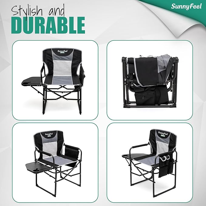 SUNNYFEEL Camping Directors Chair Heavy DutyOversized Portable Folding Chair with Side Table Pocket for Beach FishingTripPicnicLawnConcert Outdoor Foldable Camp Chairs