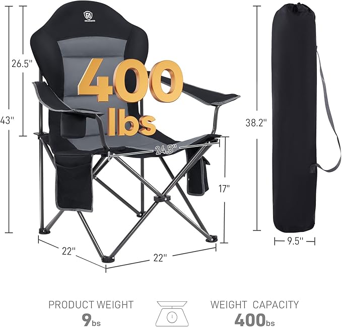 EVER ADVANCED Heated Camping Chair Lawn Chairs Heated Chair Outdoor Sports with 3 Heat Levels Heated Folding Chair Camping Chairs for Adults Supports 400lbs Battery Not Included