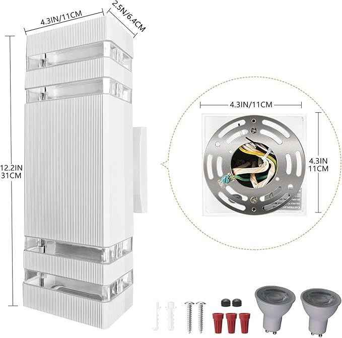 Outdoor Lights Wall Mount White Up and Down Exterior Lighting Fixtures Modern Square Porch Wall Sconce Aluminum Front Door Light LED Wall Lamp for Garage Garden Patio 2 Pack