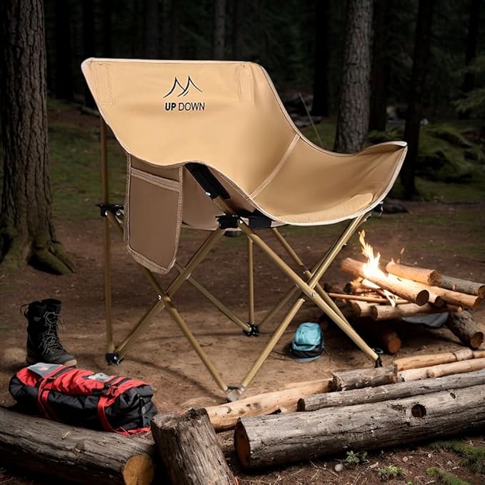 Portable Folding Camping Chair Lightweight Outdoor Lawn Chair with Cup Holder and Carry Bag for Beach Sports Events Fishing Hiking Travel Picnics and Backyard Use (Khaki)