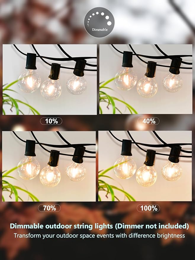 DAMAING Outdoor String Lights 400FT Patio Lights with 208 shatterproof G40 dimmable Globe LED Bulb Waterproof connectable Outdoor Lighting for Backyard Porch Balcony gazobo 4-Pack 100FTBlack