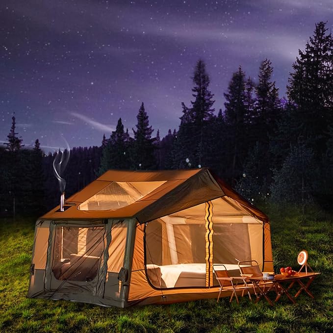 YOLENY 4-6 Person Glamping Tent with Clear Skylight Pump &amp Stove Jack 97 SFT Spacious Large Tents for Outdoor Camping 4 Season Water-Resistant