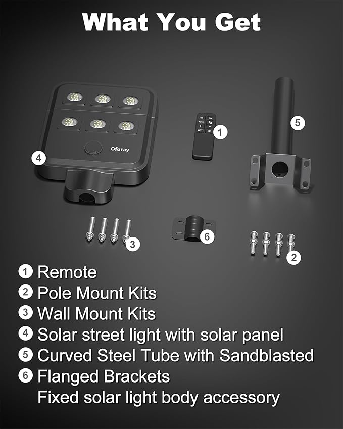 Ofuray Of-5000W Solar Street Lights Outdoor 6500K Commercial Dusk to Dawn Flood Light with Motion Sensor IP67 Waterproof 60LED High Power Security Lighting for Parking Lot Yard