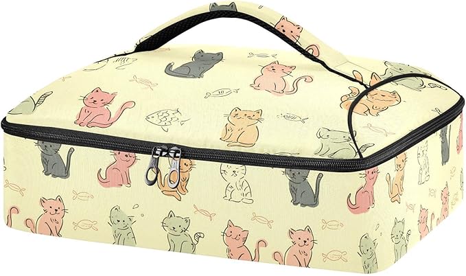 Casserole Carrier Interesting Patterns Cats FishInsulated Casserole Carrier for Hot or Cold Food Thermal Lunch Tote for Potluck Parties Picnic Beach Fits 9 x 13 Inches Baking Dish