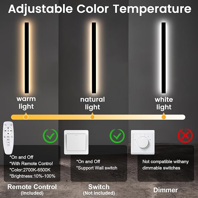 Outdoor Wall Lights for House - 2pack 92.5inch Modern Outdoor Wall Light Fixture Long Strip Wall Sconce Dimmable Ip65 Waterproof Exterior Wall Mount Outside Garage Lights for Living Room Porch