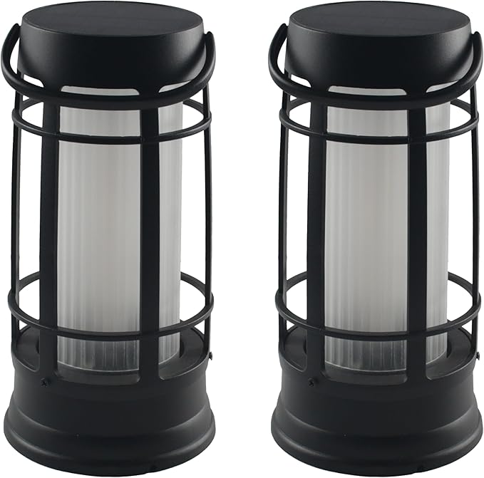 FoxFlame Metal Outdoor Solar LanternFlickering Solar Lanterns Outdoor Waterproof with Patented LEDOutdoor Lanterns for PorchPatioGardenTabletopHanging UseMatte Black(2 Pack)