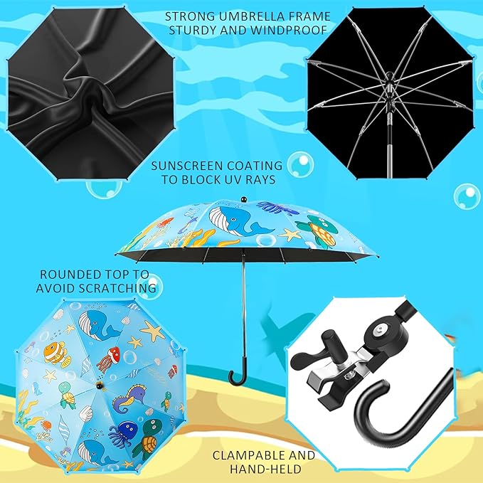 2 Pack Kids Camping Chair - Kids Beach Chair with Umbrella - Foldable Storage Cup Holder Durable wear-Resistant Non-Slip Lightweight Design for Beach Patio Outdoors Lawn (Blue+Blue)