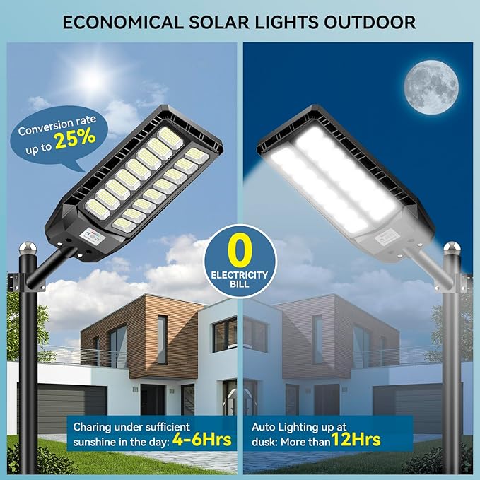 8000W Solar Street Lights Outdoor Solar Lights Outdoor Waterproof with Motion Sensor and Remote Control Parking Lot Light Dusk to Dawn Security Flood Light for Yard Garden 2 Pack