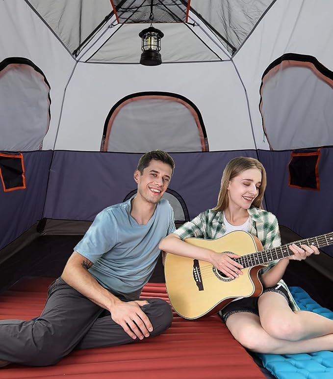 3/4 Person Camping Tent with 1 Door 4 Windows and Upgraded Ventilation– Instant Setup Waterproof 8'x 8'x 67''Oxford Fabric Floor Pop Up in 60 Seconds Includes Rainfly and Backpack