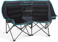 FUNDANGO Extra Wide Double Camping Chair for Adults with Cooler Oversized 2 Person Loveseat Padded Heavy Duty Two Person Folding Lawn Couch seat with Cup Holders for Outdoor Camp Sports &amp Lawn