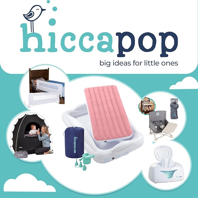 Hiccapop Inflatable Toddler Travel Bed with Safety Bumpers [4-Sided] Portable Toddler Bed for Kids Toddler Air Mattress Kids Air Mattress - Pink