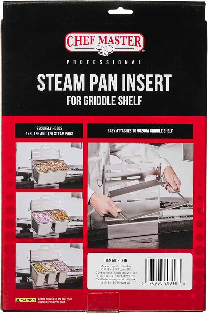 Chef Master Steam Pan Insert for Griddle Shelf Set – Fits 1/3 1/6 &amp 1/9 Steam Pans - Keeps Your Ingredients in One Place - Grill Accessories For Restaurants Diners &amp Food Trucks - Fits 90260