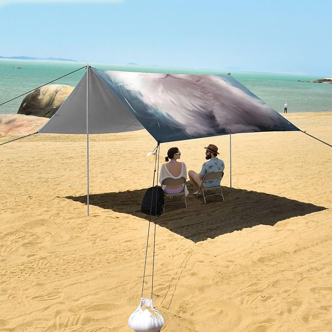 Cute Fluffy Cat Beach Tent Sun Shelter 9.2' x 10.5' Beach Canopy with 4 Sandbags 4 Stability Poles Sand Shovels - Tent Canopy for Beach Camping Fishing Picnics