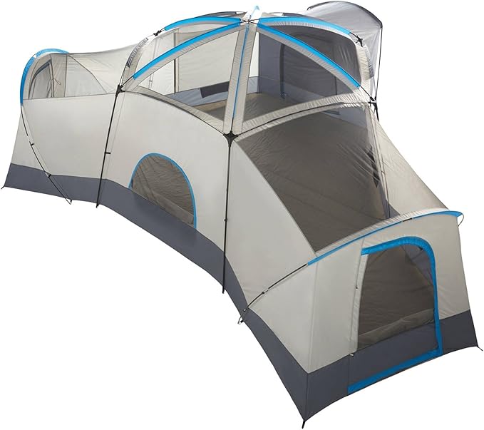 Spacious Family Sized 16-Person Weather Resistant Ozark Trail 23.5' x 18.5' Cabin Camping Tent Gray and Blue