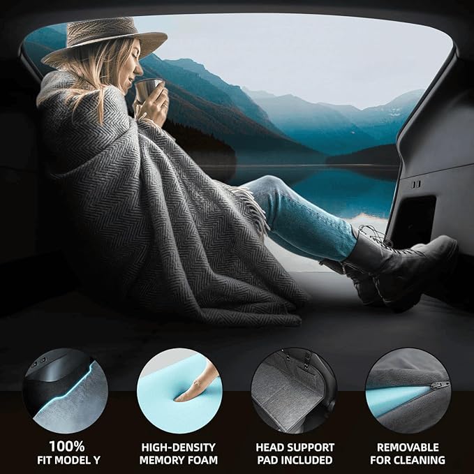 Tesla Model Y Camping Mattress Pad 3 Inch Memory Foam Sleeping Pad Foldable Mattress for SUV Car Bed Conversion Portable Foam Pad for Road Trips and Travel