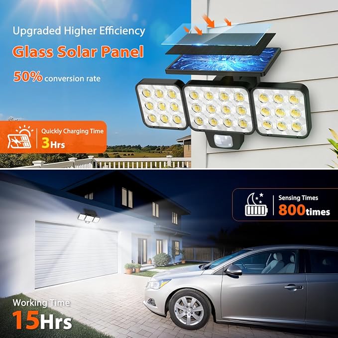 Solar Flood Light Outdoor 4 Pack 3500LM Super Bright Motion Sensor Outdoor Lights Solar Lights Outdoors Waterproof Upgrade Glass Panel 270° Wide Angle LED Security Spot Light for Outside Yard