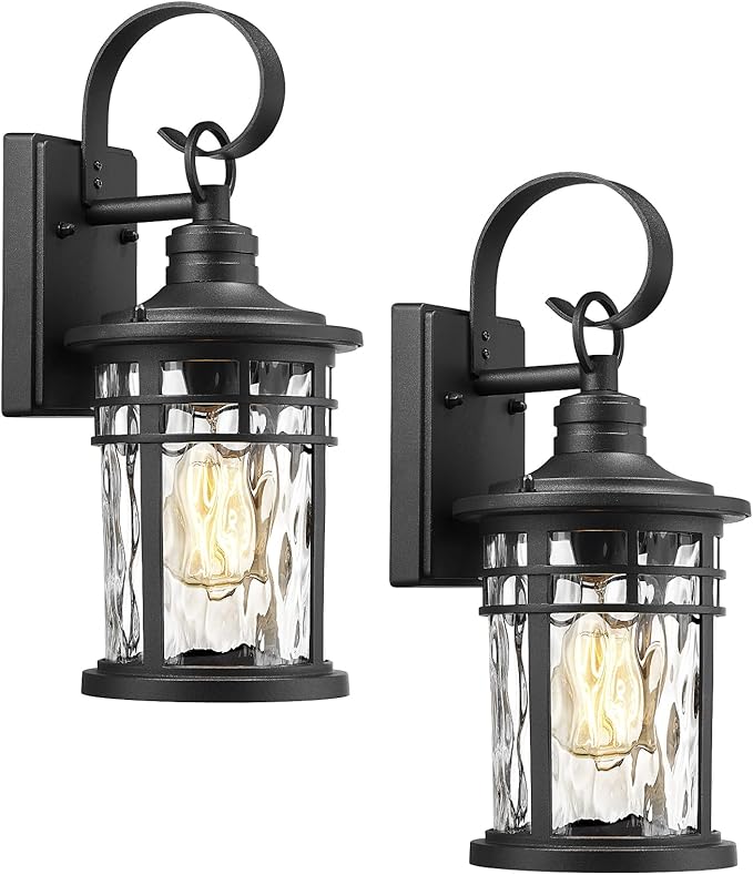 Darkaway Outdoor Wall Lights2pcs Exterior Lighting Fixtures Wall Mount Porch Lights Waterproof Outdoor Sconce with Water Ripple Glass for House Patio Hallway Garage