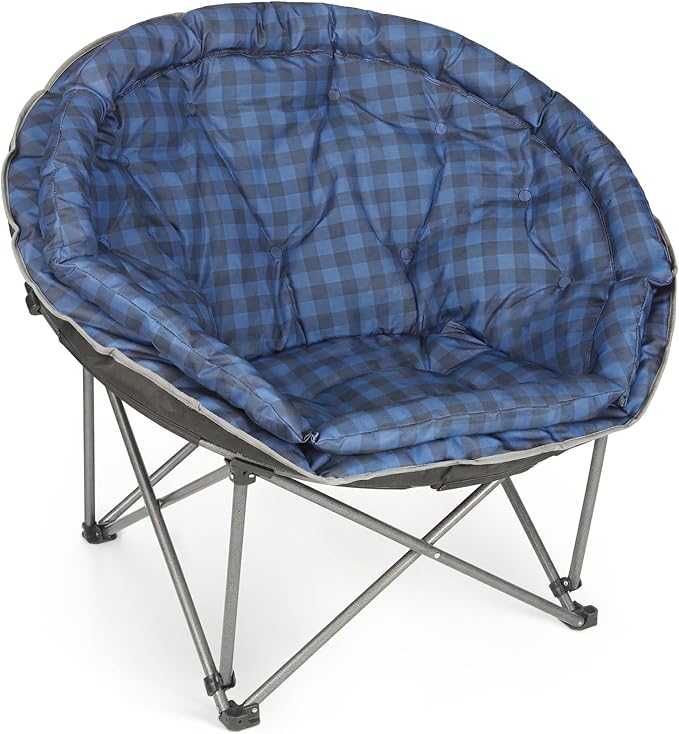 Oversized XXL Folding Round Camping ChairSuper Comfy Padded Moon Camp ChairsHeavy Duty Supports 200 Kg Outdoor Lawn Chairs for AdultsPerfect for IndoorFamily CampingHikingPicnics and Garden