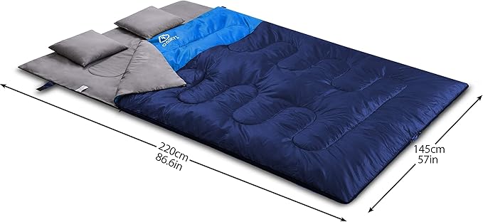 oaskys Double Sleeping Bag for Adults with 2 Pillows - Queen Size XL Waterproof Sleeping Bag for All Season Camping Hiking Backpacking 2 Person Sleeping Bags for Cold Weather &amp Warm