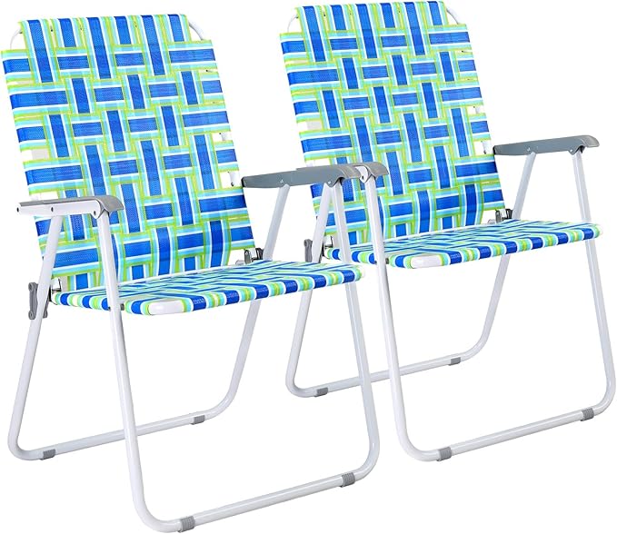 VINGLI Oversized Patio Lawn Chairs Folding 1 Piece Webbed Folding Chair Outdoor Beach Chair Portable Camping Chair for Yard Garden (Blue Oversized)