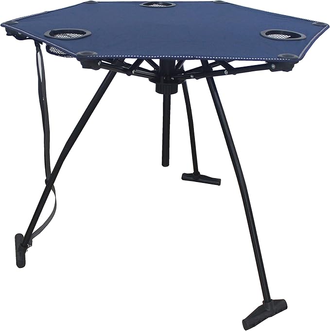 Zenithen High Tension Folding Fabric Table with Cup Holders Dark Blue (Pack of 1) - Portable Outdoor Table with Steel Frame Cup Holders &amp Carry Strap