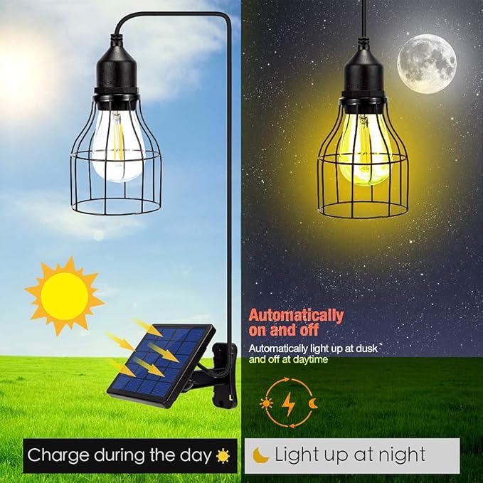 Solar Lights Outdoor Dusk to Dawn Shed Light 9.8FT Extension Cable Solar Powered Bulb Pendant Waterproof for Indoor Chicken Coop Porch Gazebo (Warm White)