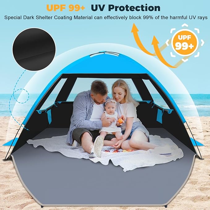 Venustas Beach Tent Sun Shelter for 3/4-5/6-7/8-10 Person UPF 50+ UV Protection Beach Canopy Lightweight and Easy Setup Cabana Portable Shade Tent