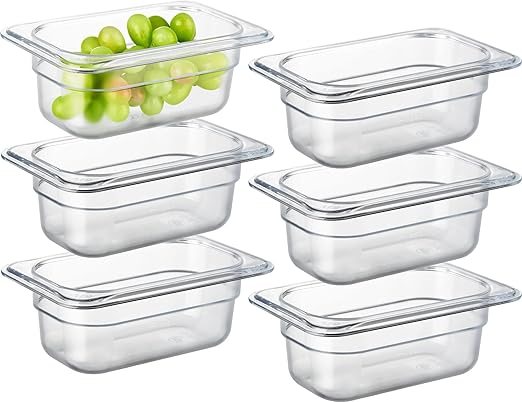 CURTA 6-Pack 1/9 Size 2.5 Deep NSF Polycarbonate Food Pans | Dishwasher &amp Freezer Safe Clear Container for Prep Tables Buffet Salad Bar Commercial &amp Home Kitchen