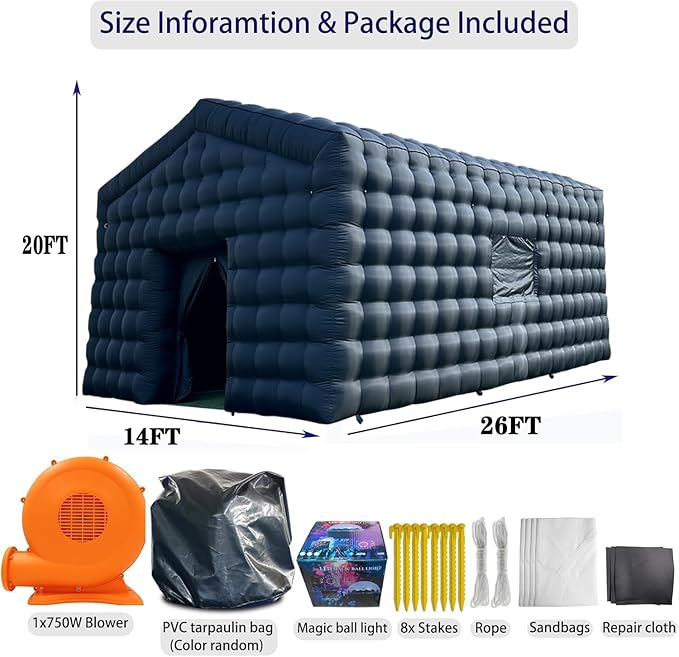 SAYOK 26FT Inflatable Nightclub House Disco Light Nightclub Tent with LED Color Lighting Suitable for Birthday Parties/Friend Gatherings/Family Celebration Parties for Inflatable Club Tent