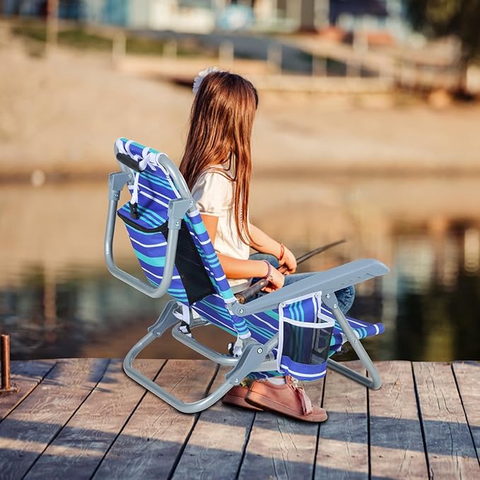 CDEN Beach Chair with Umbrella for Kids Toddler Foldable Beach Chair Backpack Beach Chairs Lightweight with Side Bag Umbrella Sand Anchor (2 Pack)