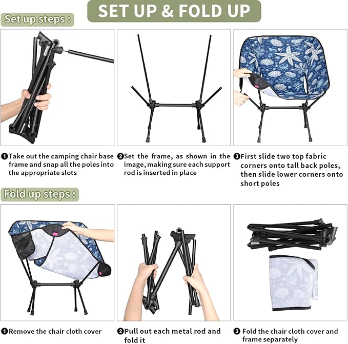 Honeybaby Folding Camping Chair Starfish Shells Theme Camping Chairs Lightweight Portable Chair Outdoor Foldable Chairs for Camping Travel Picnic Beach Hiking