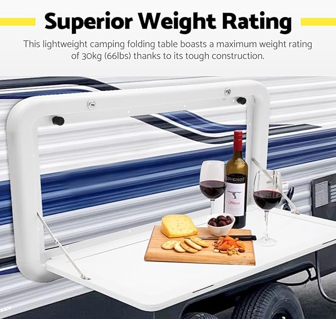 Lockable Wall-Mounted Picnic Table - Portable RV Folding Table for Campervans Trailers &amp Caravans Waterproof Lightweight Outdoor Camping Table (White 80x45cm)