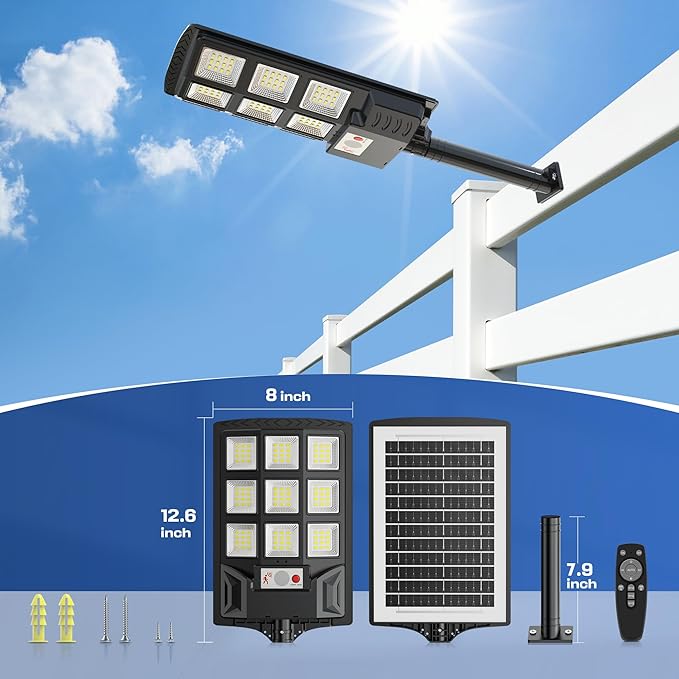 Sunwish Solar Street Lights Outdoor Solar Dusk to Dawn Outdoor Lights with Remote Control Motion Sensor Solar Lights Outdoor IP66 Waterproof Flood Lights for Garden Yard Parking Lot (4PACK)