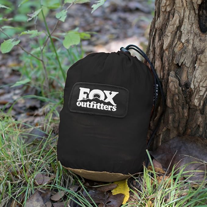 Fox Outfitters Neolite Single Camping Hammock - Lightweight Portable Nylon Parachute Hammock for Backpacking Travel Beach Yard. Hammock Straps &amp Steel Carabiners Included