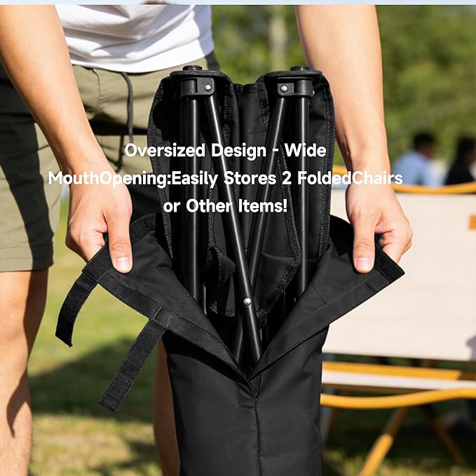 Extra Large Size for 2 Camping Chairs Bag Replacement600D Oxford Fabric with EVA padded BottomHandle Carry Straps with Padding FoamLarge Opening Bag Mouth with Hook and Loop Sealing (1 Black)