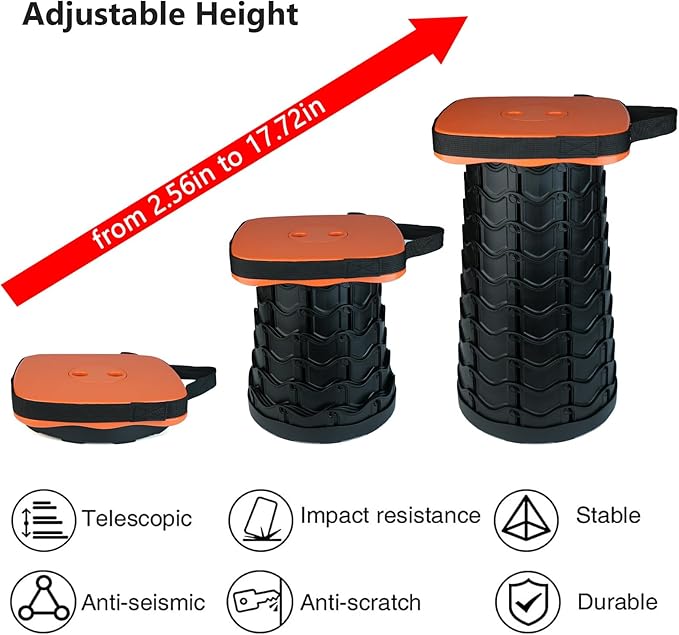 Upgraded Collapsible Stool Heavy Duty 550lbs Load Capacity Portable Folding Chair for Adults Camping Stool Sturdy Foldable Stool (Orange)