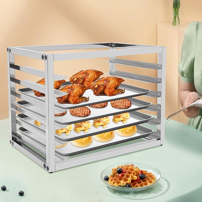 Pan Rack 6-Tier Tabletop Stainless Steel Baking Tray Racks with 4-Non-slip Feet and Allen Key Portable Floor Mount Bakery Rack Commercial Sheet Pan/Bun Pan Rack for Bakeries (21 x 13 x 18 inches)