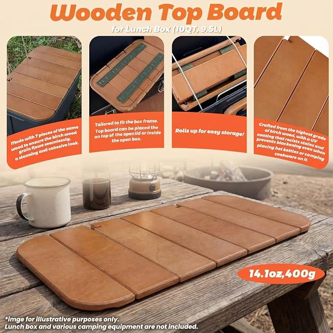 Wooden Table Compatible with Lunch Box 10qt Portable Outdoor Camping Picnicking Cafe Kit Accessories Mini Folding Meal Tables (7.3 x 13.6 x 0.4 Inch) Not Included Lunchbox