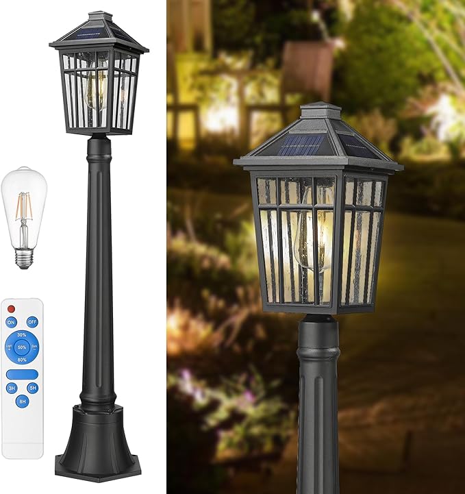 Darkaway 41inch Solar Post Lights Outdoor Light Fixture Dusk to Dawn Aluminum Lamp with Remote and Pole Mount Base Solar Lamp Fence Deck Post Lighting for Garden Patio Pathway