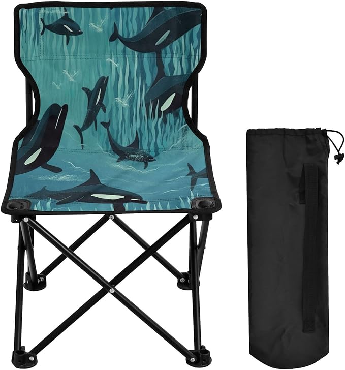 Whales in The Sea Portable Camping Chairs Folding Beach Chair Outdoor Lawn Lightweight Chair for Picnic Child