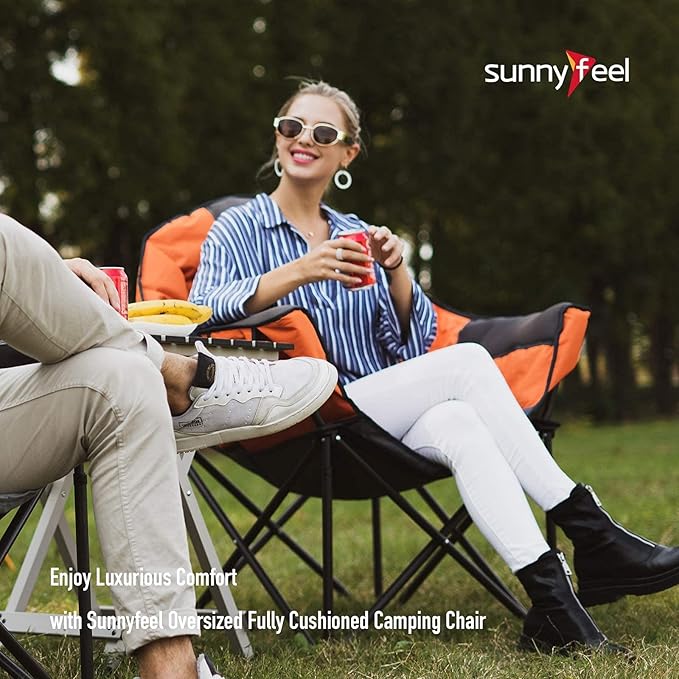 SUNNYFEEL Oversized Camping Chair Heavy Duty 500 LBS Portable Folding Chairs Orange Large Sofa Chair for Beach Trip Picnic Lawn Outdoor Camp Chair for Adults &amp Carry Bag